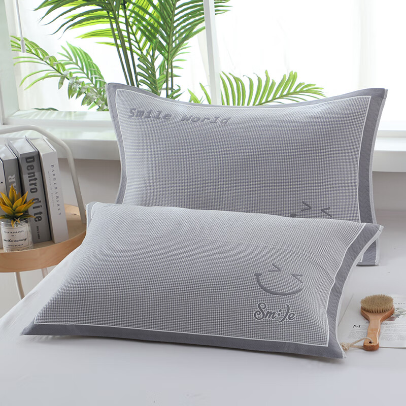 蜜乐暖A类100%纯棉枕巾7A抗菌防螨枕头巾男士防油防汗全棉防脱落枕头套 乐-灰 【新疆长绒棉 双绑带防脱落】 【加厚加大】53x80cm【单只装】