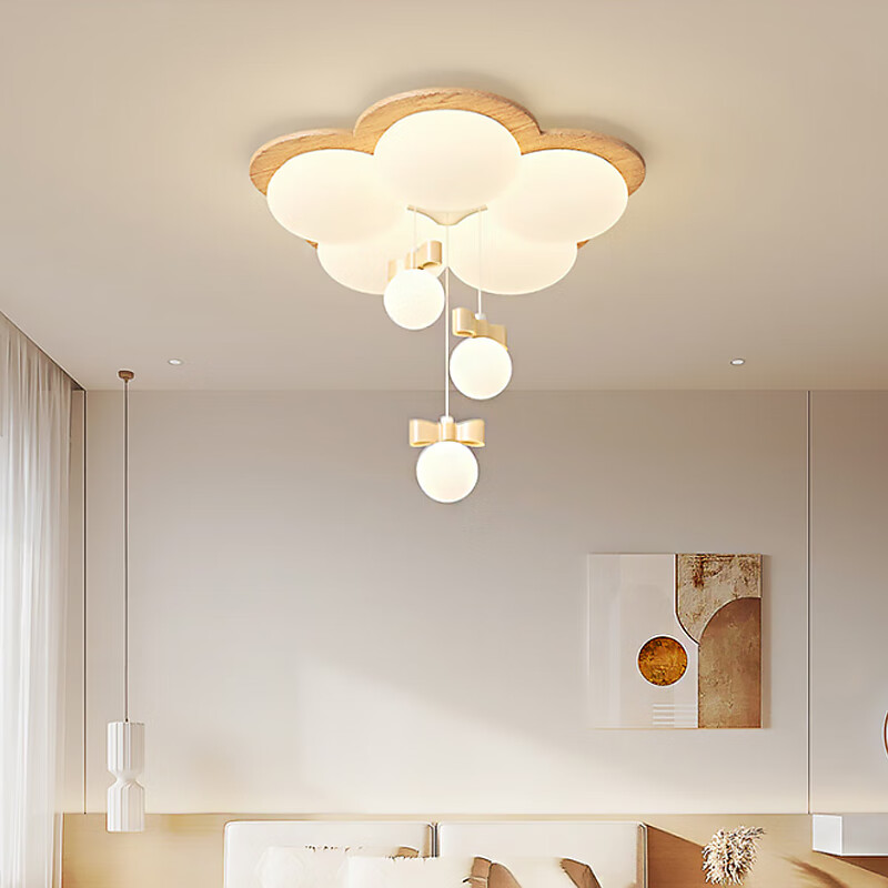 大自然照明（NATURE）全屋灯具套餐法式奶油风原木创意设计客厅卧室书房吸顶灯餐厅吊灯 3310原木色-105W-三色变光