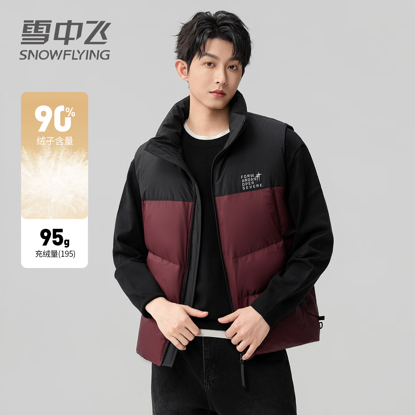 雪中飞拼接羽绒服马甲男士立领冬季防风保暖背心户外轻便男款坎肩 红色 4XL 195/108A 京东折扣/优惠券