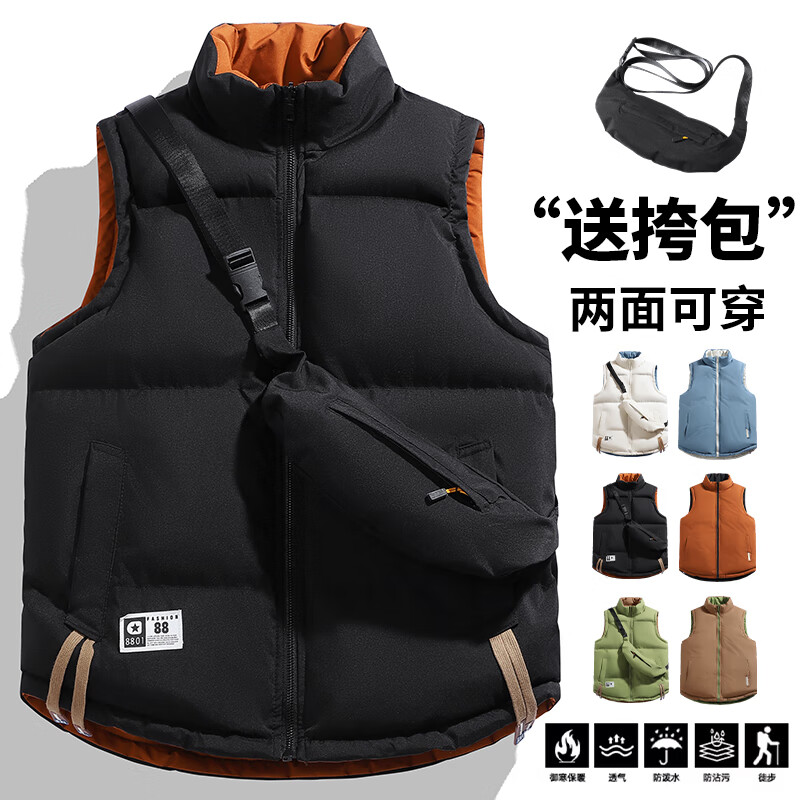 NASALIKE工装马甲男秋冬季美式潮牌复古马夹背心宽松保暖坎肩美式羽绒棉服 均策-K805【黑色】 3XL
