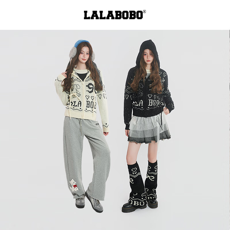 LALABOBO【商场同款】毛织开衫25年秋冬新潮原创针织慵懒风保暖女装外套 米白 M