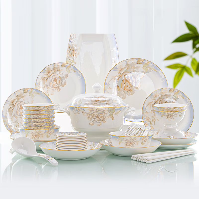 韵锦碗具套装景德镇高档餐具整套盘子碗筷套装新结婚乔迁礼物