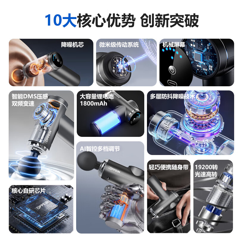 欧派（OPPEIN）筋膜枪按摩器肩颈腰背按摩仪肌颈膜枪专业级迷你便携式健身肌肉放松父母亲节春节情人七夕礼物男女 【极影白】6档+变速压感+持久续航+4种按摩头