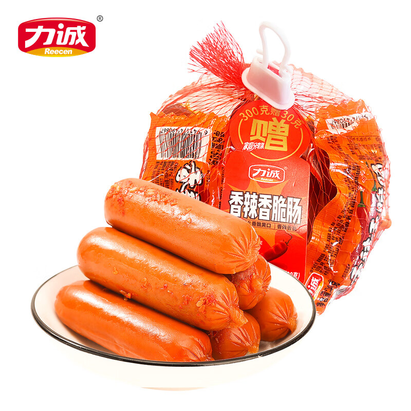 力诚（Reecen）手撕蟹柳低脂鳕鱼肠休闲零食即食海鲜蟹肉棒香辣香脆肠鸡肉肠 【共11支】香辣香脆肠30g*10支+赠1支