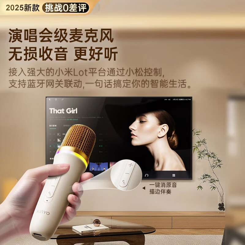 金运K歌麦克风音箱一体式家庭ktv套装话筒音响家庭k歌一体机带声卡卡拉ok电视蓝牙音响唱歌神器礼物K26 像素白【KTV音效-杜比环绕】