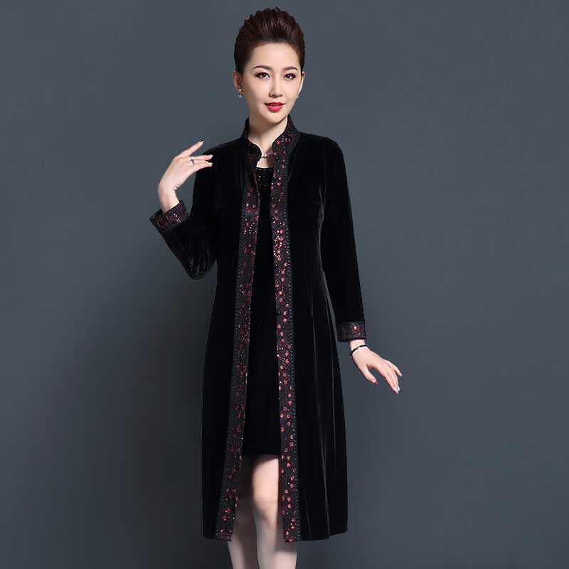 衣服金丝绒的丈母娘婚礼妈妈装秋装外套大码喜婆婆婚宴礼服金丝绒风衣