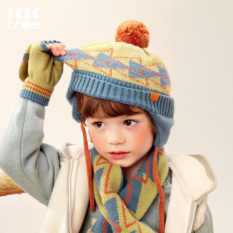 Kocotreekk树儿童帽子原纱发热针织帽男女童护耳设计加厚秋冬