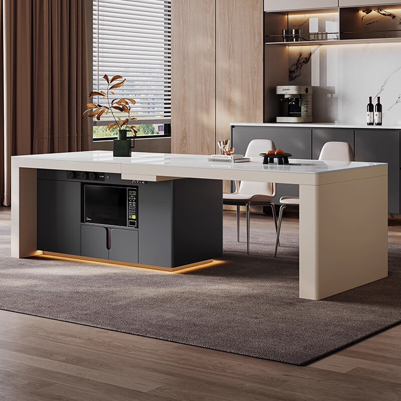 意升源意式齐平岛台餐桌一体家用可伸缩升降厨房多功能新款智能岩板倒台 1.4-2.4米伸缩岛台【电动升降+电磁炉】