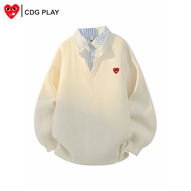 CDGPLAY针织衫男秋冬潮流假两件棉质毛衫休闲商务青年保暖毛衣内搭上衣男 黄色 M