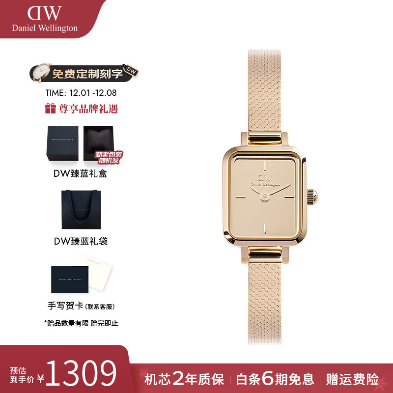 丹尼尔惠灵顿（DanielWellington）dw手表女 镜面小方糖简约女士手表欧美腕表 七夕情人节礼物送女友 镜面玫