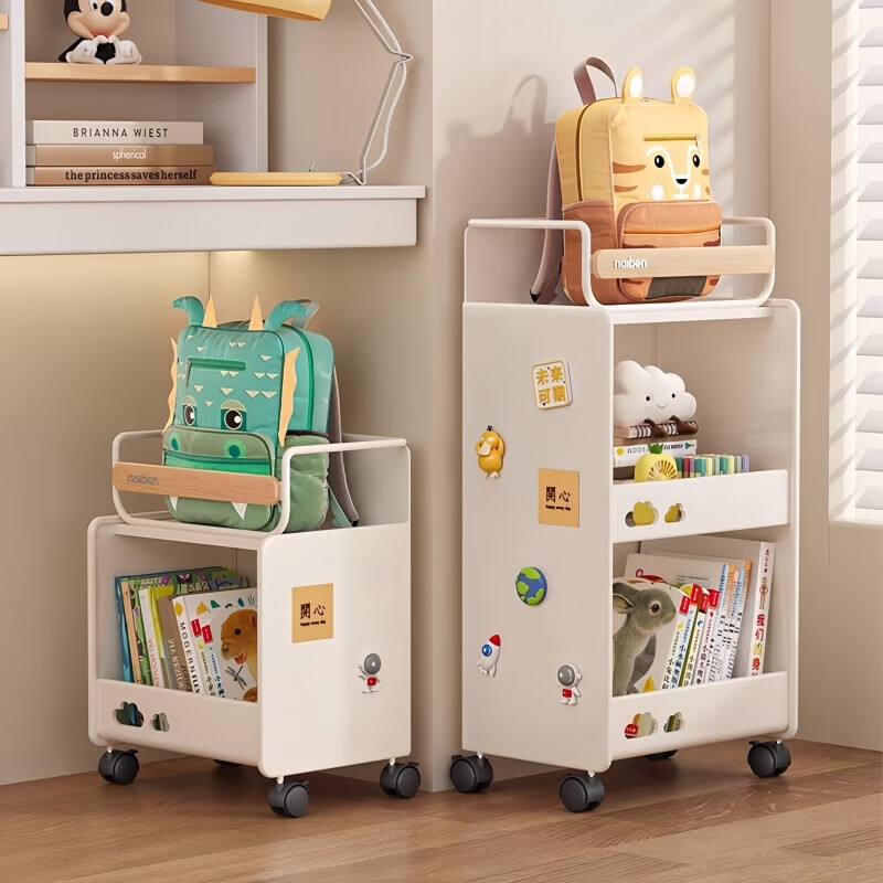 馨婺家书包置物架可移动家用多层小推车桌下儿童书本收纳架子学生收纳柜 暖白两层【单架】强力承重