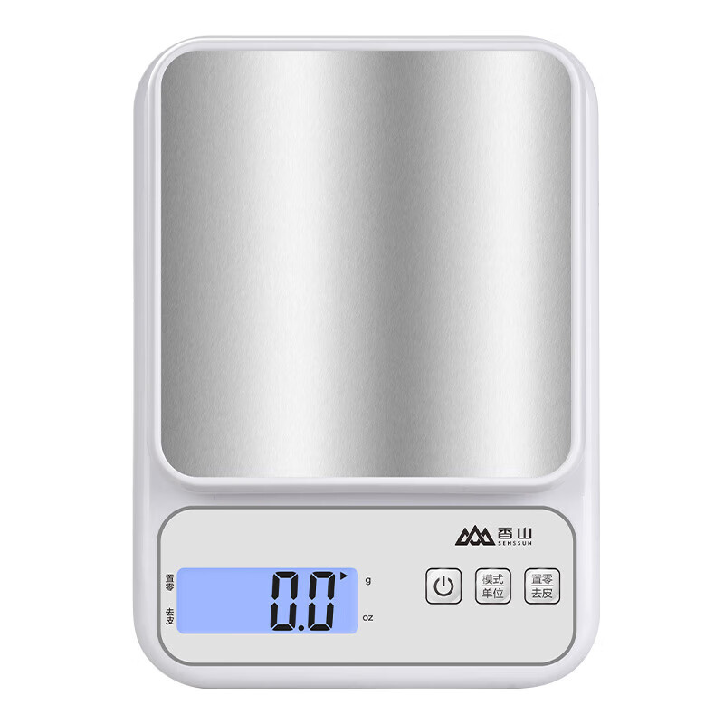 香山 电子秤厨房秤台秤 克称高精度克重秤家用食物称辅食称菜秤茶叶烘培蛋糕克数秤咖啡秤水果秤珠宝秤 电池款钢盘(0.1g/6kg)
