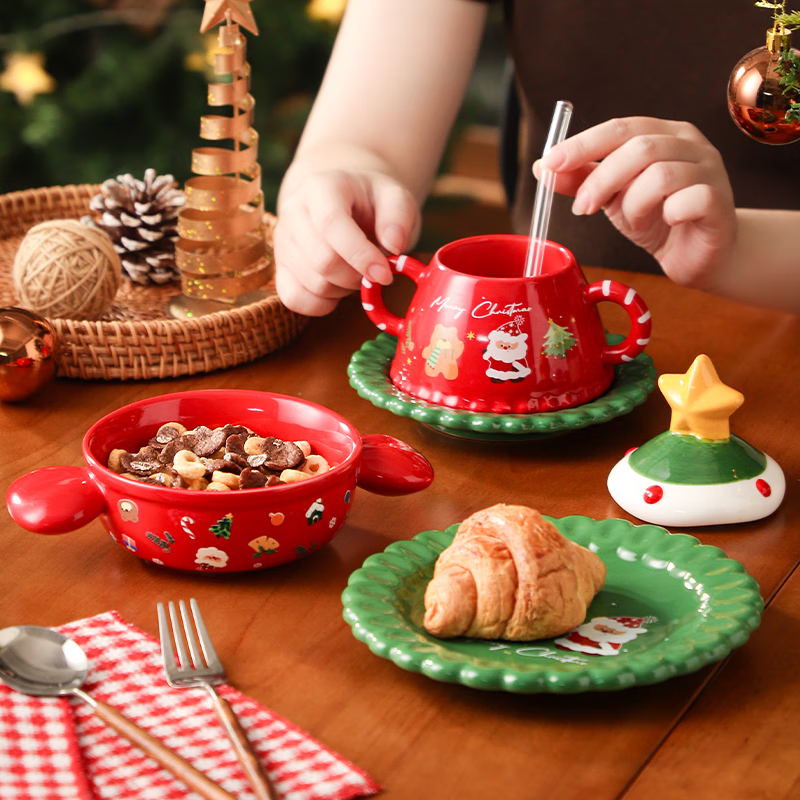 LAPULIAO圣诞节礼物送女生闺蜜创意餐具杯子实用送公司同事老师平安夜礼品 圣诞红色-餐具杯子套装【圣诞礼盒装】