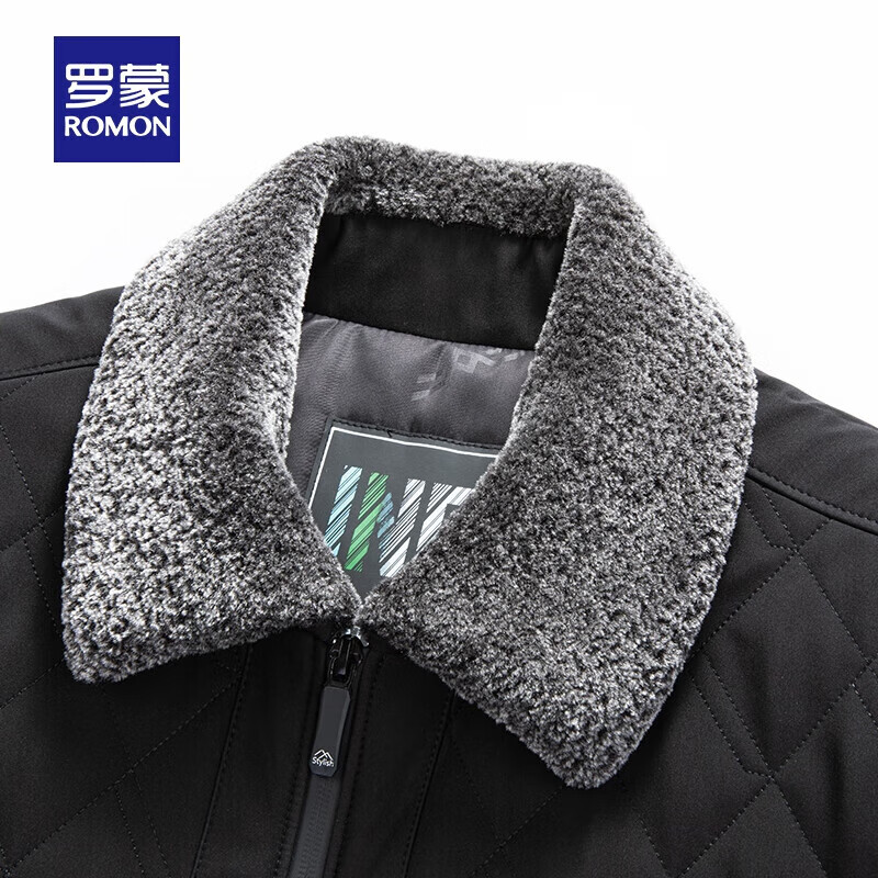 罗蒙（ROMON）加厚棉服2024新款秋冬毛领中老年男士保暖休闲商务防寒棉衣棉袄 黑色 L 175