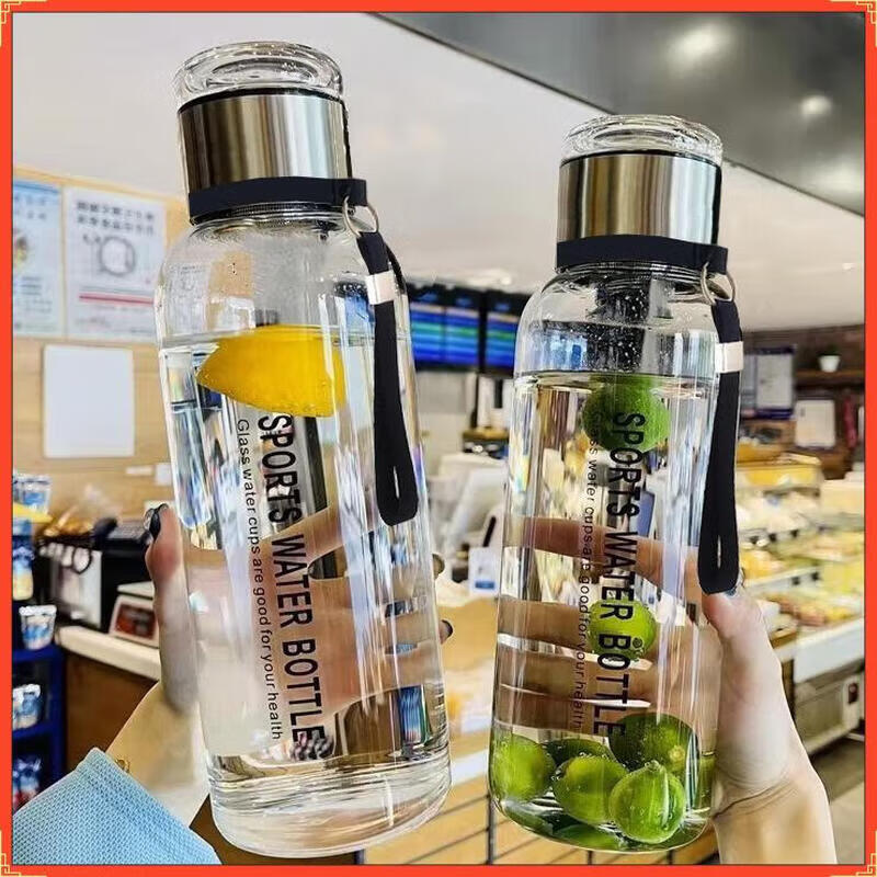 胖东来同款大容量加厚玻璃杯子【送杯套】便携吨吨杯茶水分离带杯 透明 1000ml吨吨桶 1只装