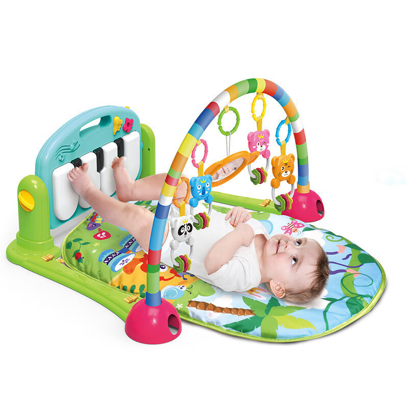 皇兒嬰兒玩具腳踏琴健身架新生兒音樂游戲毯多功能早教兒童寶寶爬 動(dòng)物樂園【綠】（跨境包裝不含電池
