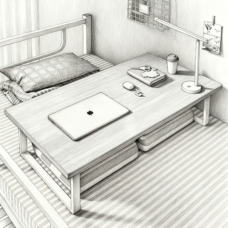尔思家床上电脑桌卧室小型实木儿童学习桌床桌大学宿舍懒人桌简易小桌子 白架原木60*45*30cm