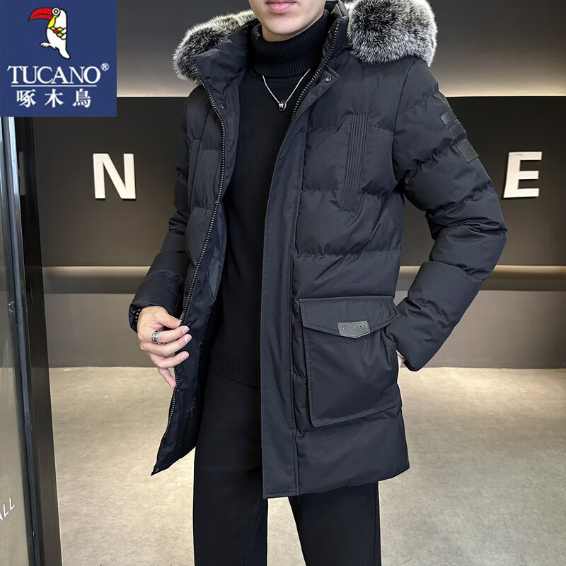 啄木鸟（TUCANO）棉服男士冬季宽松百搭透气保暖加厚多口袋工装外套 黑色   M