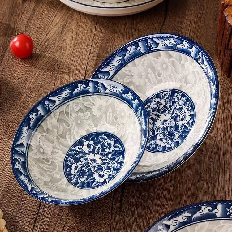 想迦4只青花瓷8英寸斗碗家用陶瓷餐具面碗汤碗中式陶瓷餐具 4只青花瓷8英寸斗碗