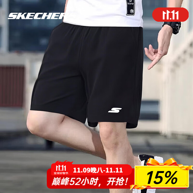 斯凯奇（Skechers）短裤男夏季2025新款梭织裤子宽松透气黑色快干运动裤 03K8/黑色 /165/70A S