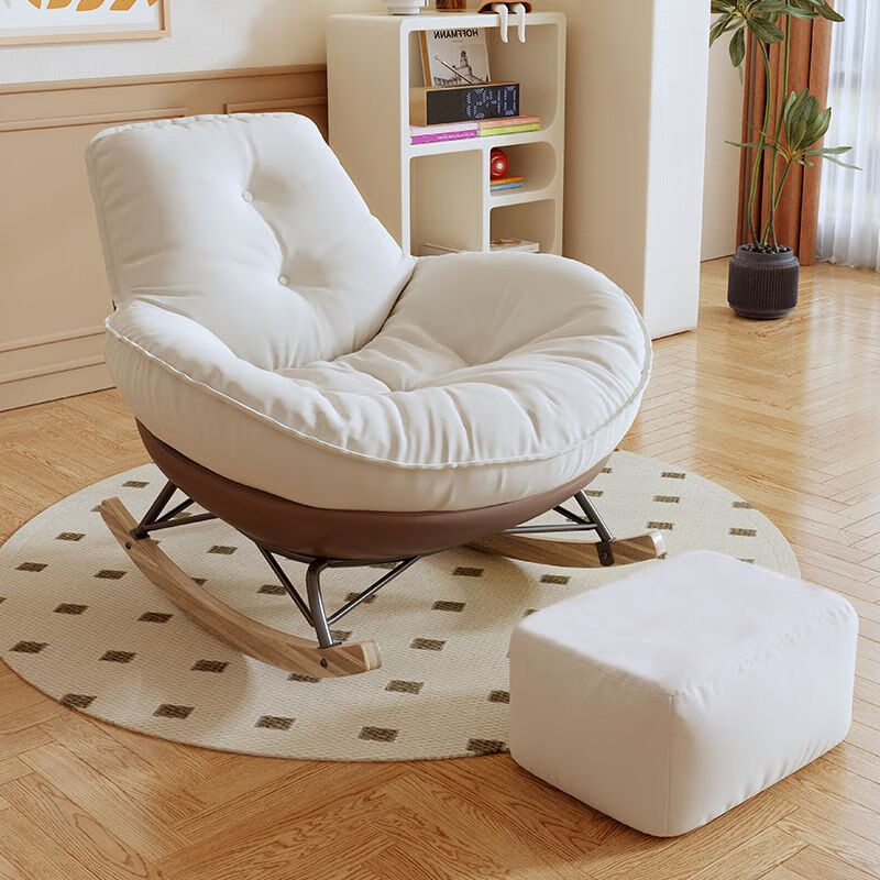 迈途森企鹅摇椅懒人蛋壳沙发躺椅成人客厅蜗牛阳台单人家用休闲卧室摇摇 咖色底座+绒布坐包【新款大号】+【脚踏】