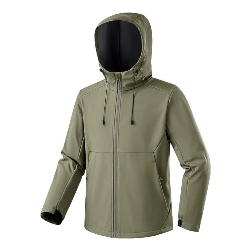 凡客诚品秋冬新款7A抗菌男士户外连帽软壳保暖夹克外套 军卡绿 XL （建议130-145斤）