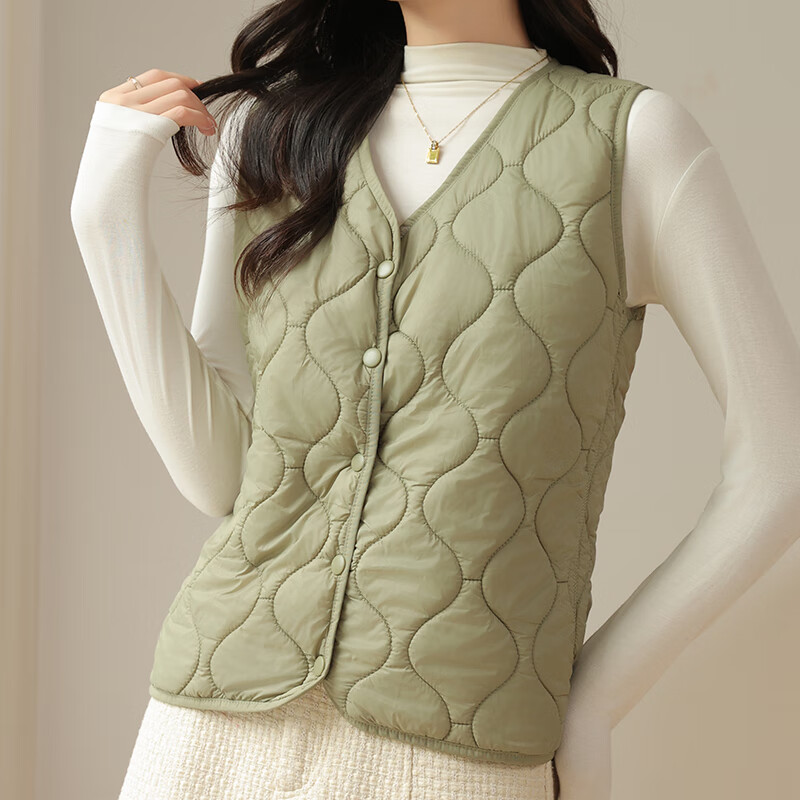 古今（GUJIN）保暖背心女士秋冬季中老年人防寒内穿无袖无痕加厚7A抑菌马甲坎肩 豆绿【200g御寒】 M 【建议体重100-110斤】