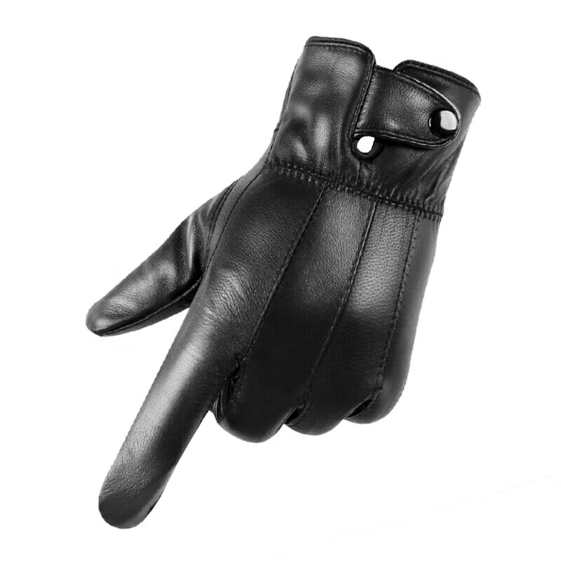 阿力牛 ASH61 羊皮加绒手套 分指加厚保暖防风手套 冬季保暖防风户外骑行机车 黑色