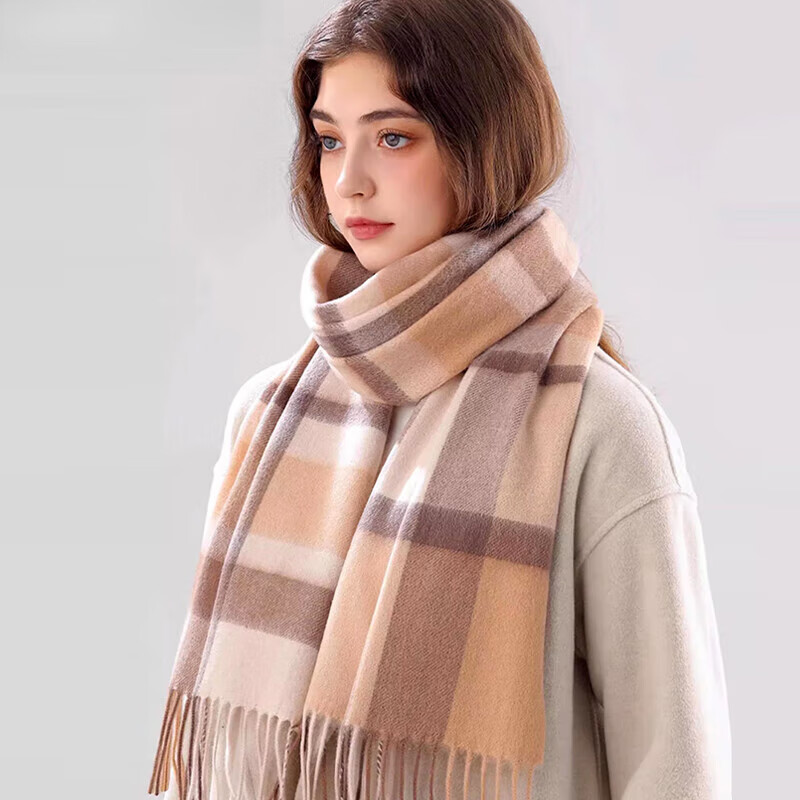 BGUG纯羊毛围巾女秋冬季保暖围脖送女朋友老婆女生圣诞节新年生日礼物 灰咖米格【轻奢高档礼盒装】