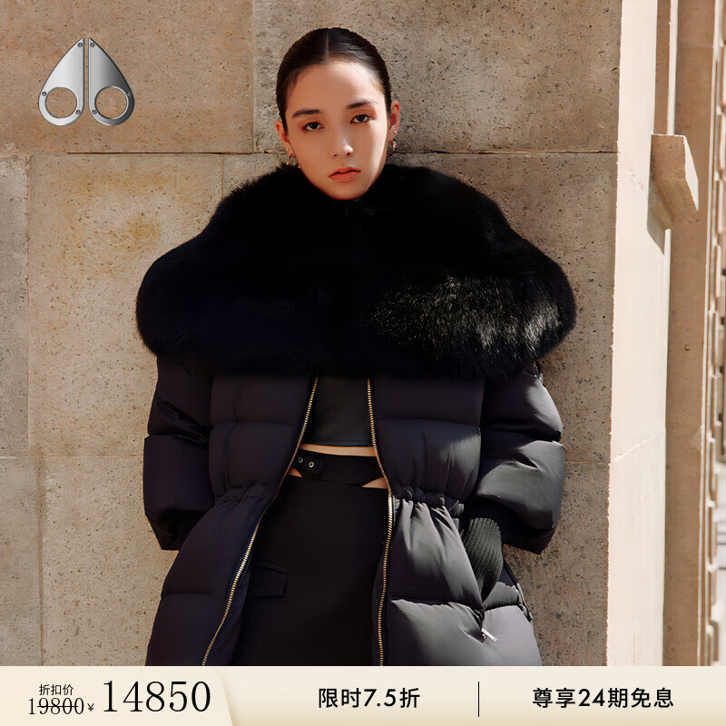Moose Knuckles[限时7.5折]PUFFERS 女士鹅绒小剪刀羽绒服秋冬 黑色/霜狐毛领 S