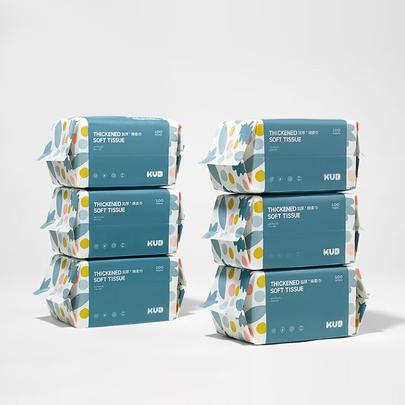 可优比（KUB）婴儿绵柔巾手口屁专用宝宝加厚干湿两用抽取式6包*100抽