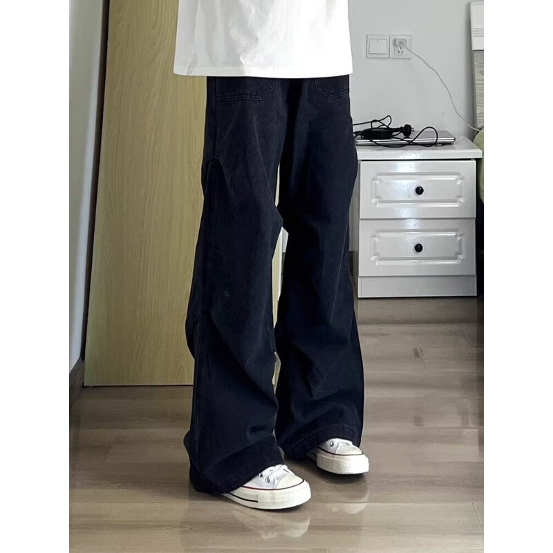 迪伽达美式高街男士牛仔裤男生春夏季cleanfit伞兵工装裤子男休闲长裤 MB-C655黑灰色 L 【115-130斤】