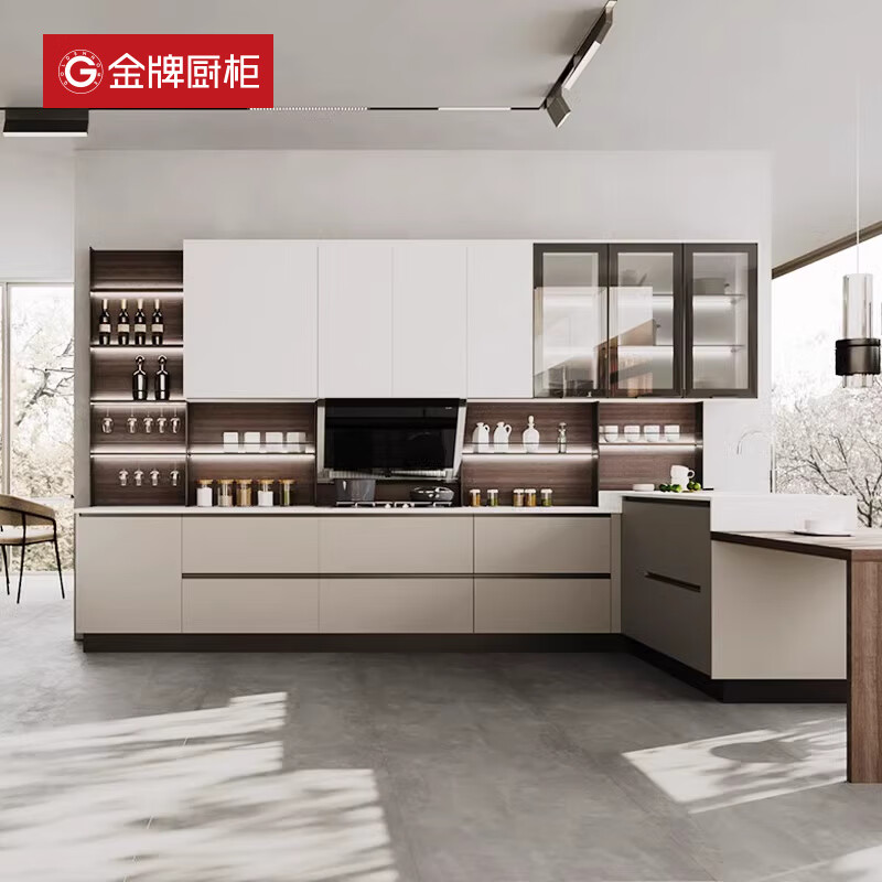 金牌厨柜（GOLDENHOME）厨柜轻奢高端烤漆柜子一体厨房整体橱柜转角橱柜家用屋定制 1m地柜+1m台面(D012_D013_D014)