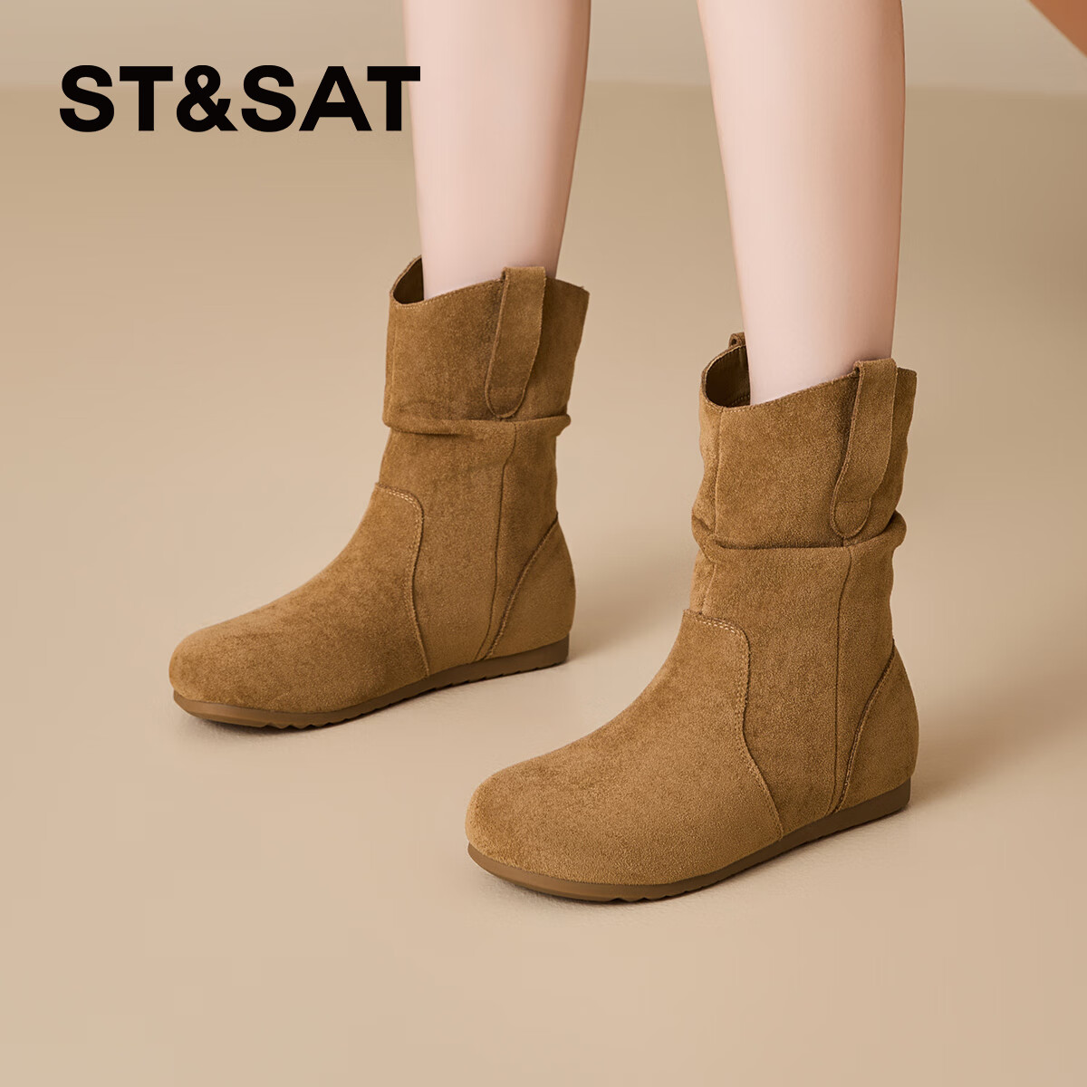 星期六短筒靴女2025年新款爆款秋冬复古时尚瘦瘦靴舒适百搭马丁靴堆堆靴 驼色 38