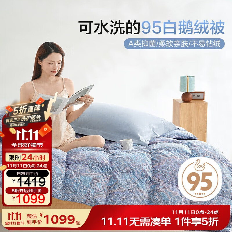 博洋家纺 亚斯 抑菌95%白鹅绒被羽绒被 四季被200*230cm