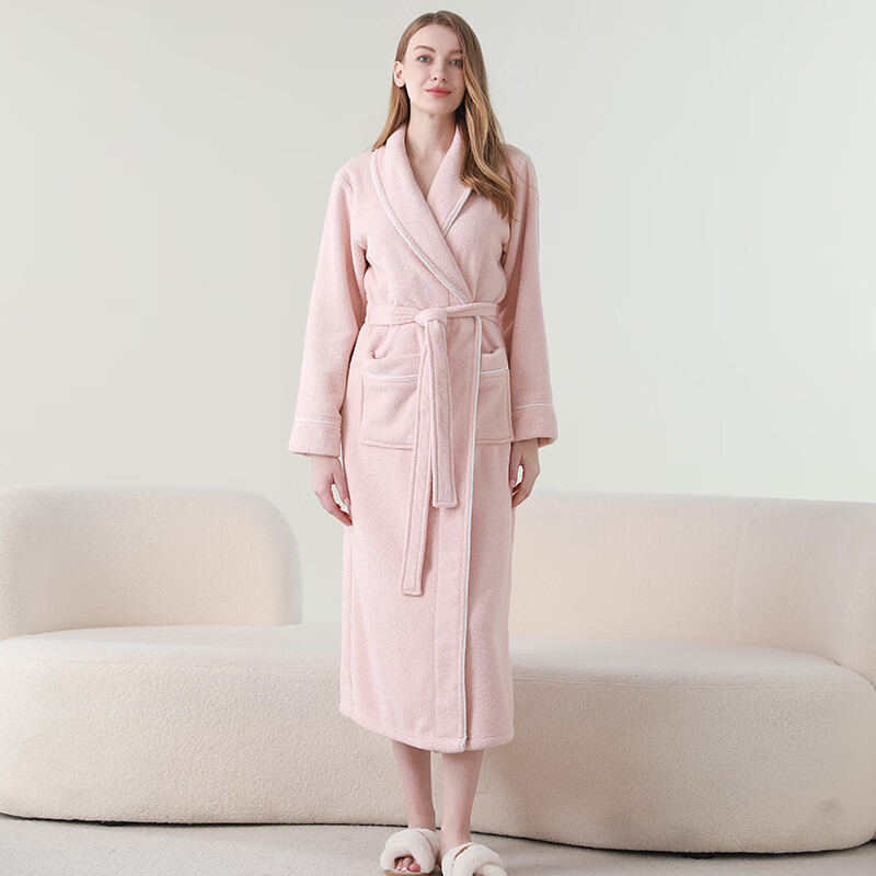 赛图蒙睡袍男加绒加厚2025新款女士秋冬季情侣珊瑚绒洗澡保暖浴袍睡衣 2504杏粉色【女】 XL (身高170-185CM,体重150-190斤)