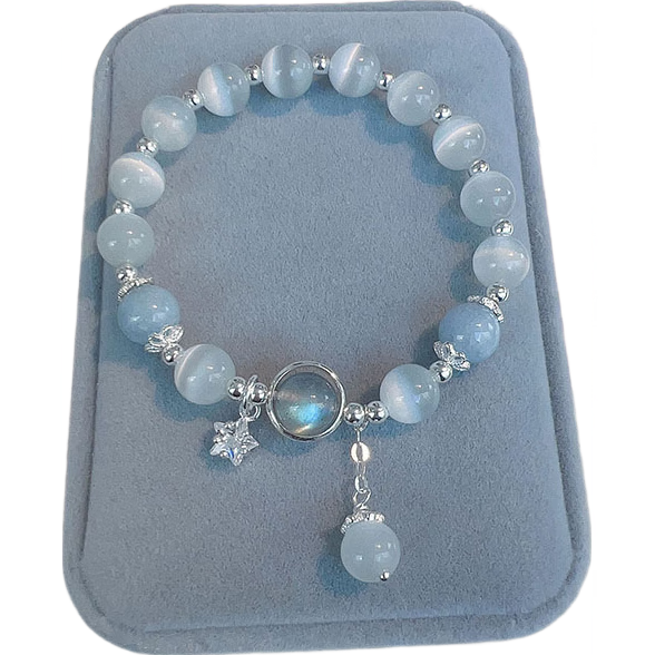 蝴蝶仿猫眼石小众月光白石手串女友闺蜜情侣饰品 蝴蝶款猫眼石手链