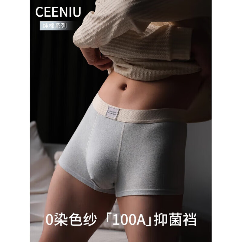 CEENIU色纱纯棉100A抗菌底档男士内裤秋冬款高端大码透气送男生爸爸礼物 风信蓝+苍山灰+牧野棕 L
