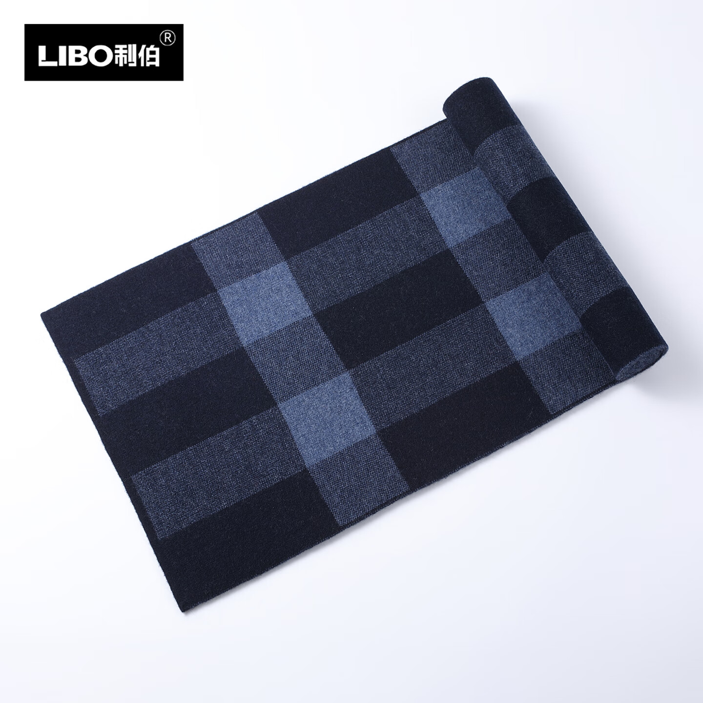 利伯100%羊毛围巾2025新款男士冬季保暖格子加厚围脖高档礼物送爸爸 宝蓝色