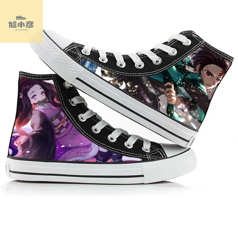 鬼灭之刃鞋子学生涂鸦印花高帮我妻善逸帆布鞋子卡通透气板鞋男 鬼刃1