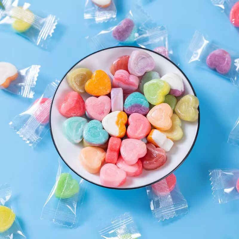CandyRod六一兒童節(jié)糖果網(wǎng)紅手工切片糖小酸酸零食喜硬糖水果混合味批發(fā)糖 心形款糖果300g約140顆