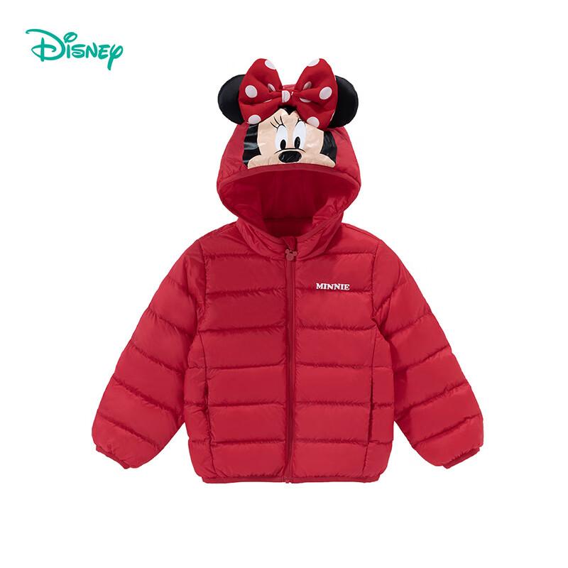 迪士尼(Disney)儿童立体米妮造型连帽90白鸭绒轻薄保暖红色新年羽绒服童装外套 红色 140