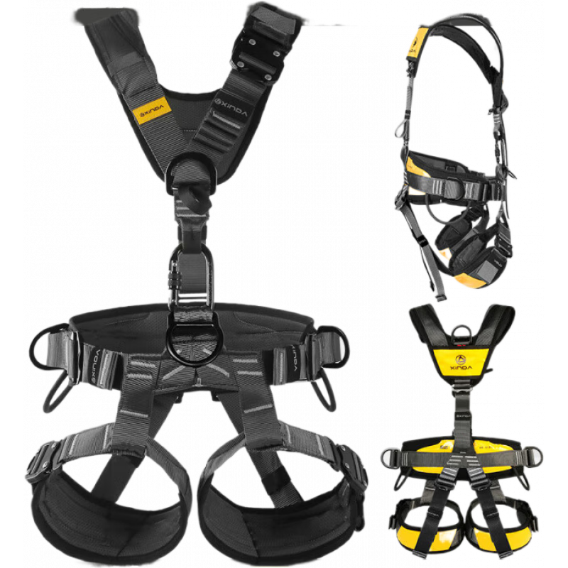 欣達(dá)（xinda）五點(diǎn)式全身安全帶高空作業(yè)空調(diào)安裝戶(hù)外登山攀巖救援裝備國(guó)標(biāo) (黃色)升級(jí)款-三插扣