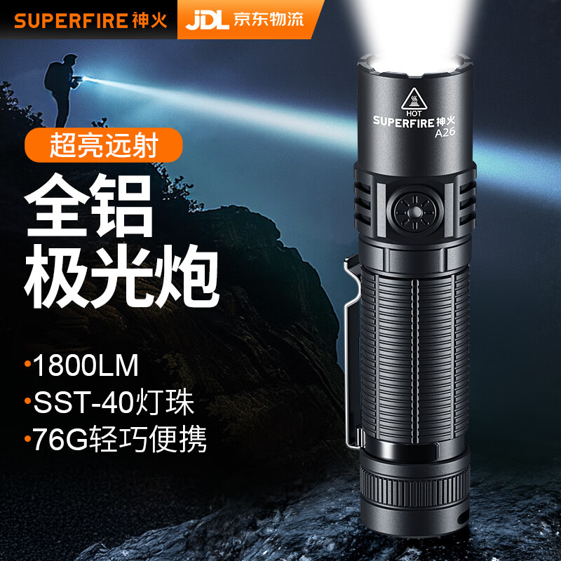 神火（SupFire）强光手电筒超亮1800流明战术小直EDC户外充电家用便携长续航