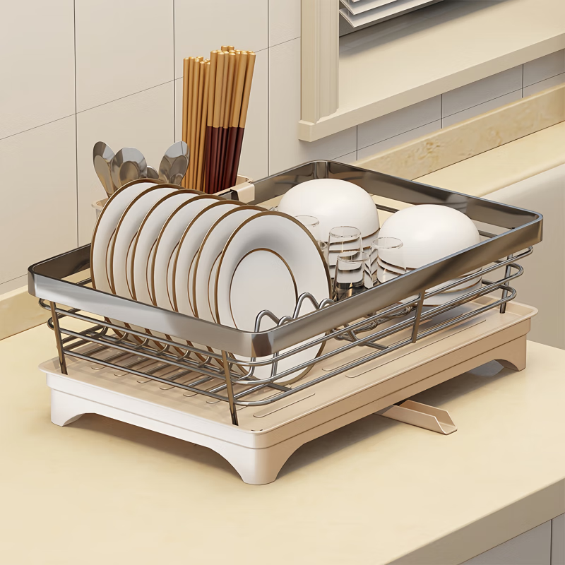 馨婺家厨房碗碟架碗筷收纳盒304不锈钢沥水架家用多功能台面碗盘置物架  304不锈钢-小号【单架】