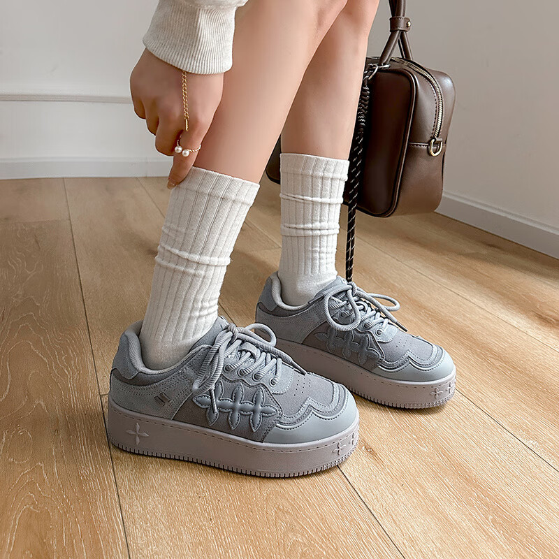 DARSII香港达斯休闲鞋春季新款百搭舒适防滑耐磨低帮板鞋男女运动休闲鞋 摩卡灰 38