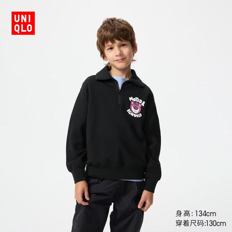 优衣库童装男童女童UT TOY STORY半拉链卫衣玩具总动员485972 09 黑色 160