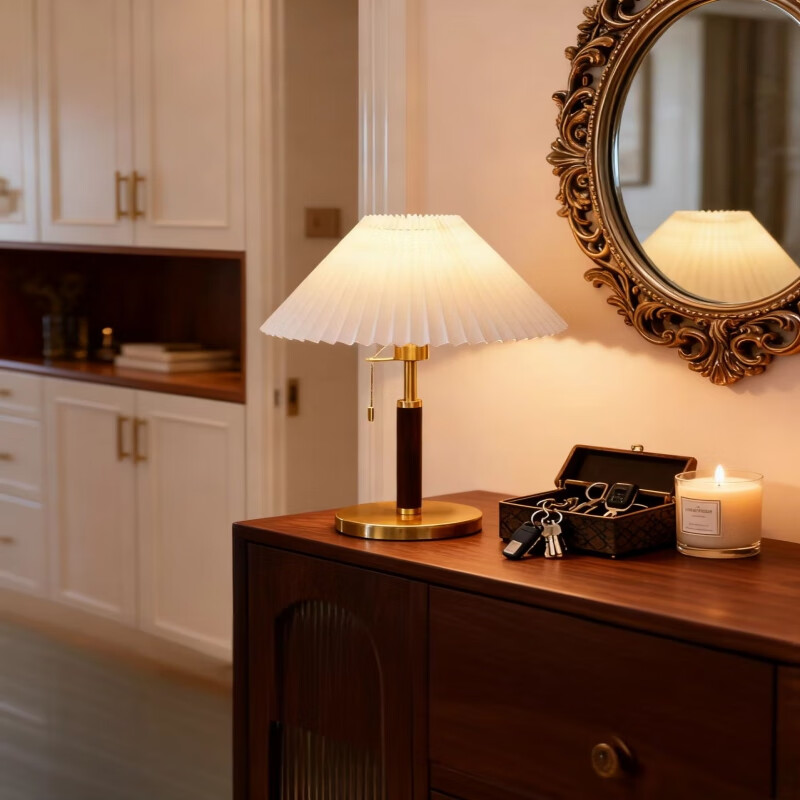 房间台灯床头灯现代高级感客厅书房装饰复古氛围小夜灯 拉链+按扭双开关 实木台灯 全光谱-遥控调亮度及色温-12W