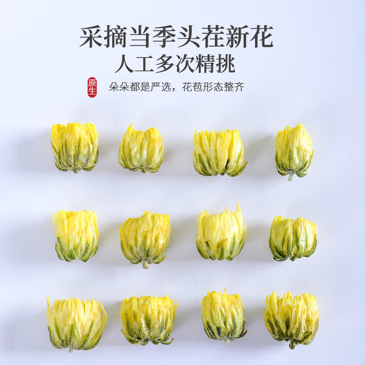 朕皇同仁堂胎菊头采花蕾胎菊无熏硫白菊花蕾凉茶健康养生茶 【2盒分享装】60g/盒
