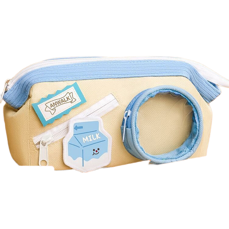 大容量实用卡通笔袋小学生奖品儿童文具盒幼儿园创意可爱 米黄色【开心牛奶】